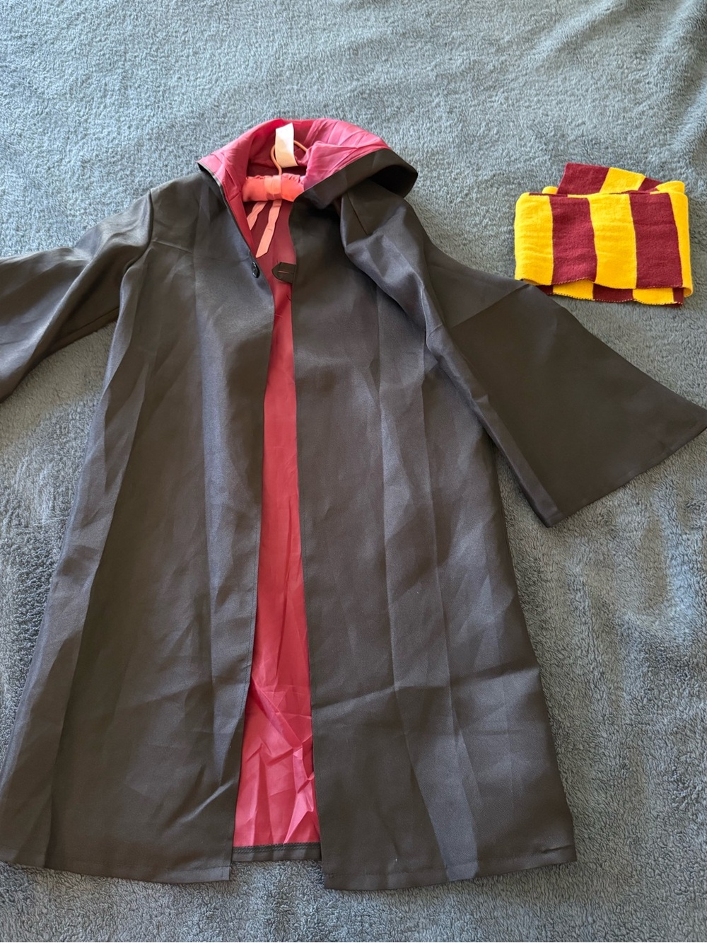 Kids Harry Potter Black and Red Hooded Wizard Costume with Striped Scarf